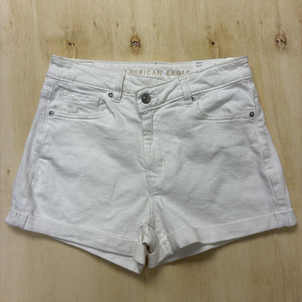 American Eagle Shorts Womens 4 White Mom Cuffed Denim Cotton Stretch Casual